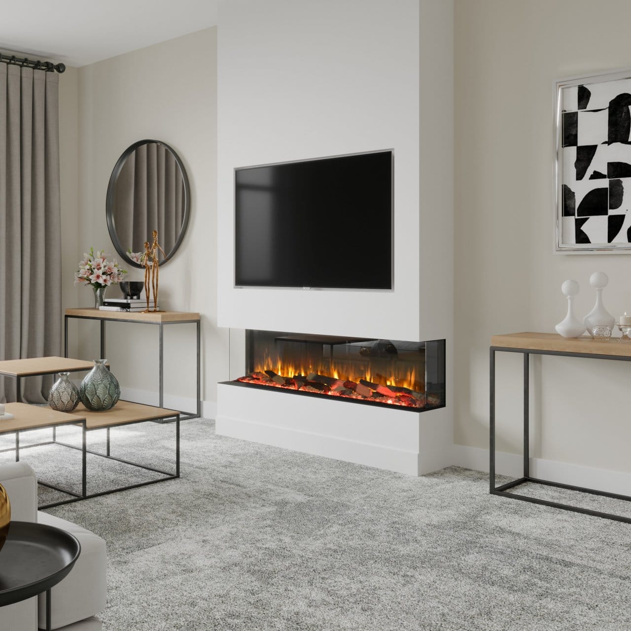 Electric fireplace with built store in soundbar